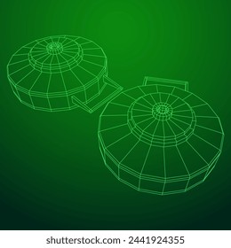 Anti-tank land mine. Army explosive weapon. Military object. Vector illustration. Wireframe low poly mesh vector illustration
