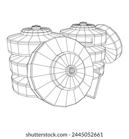 Anti-tank land mine. Army explosive weapon. Military object. Vector illustration. Wireframe low poly mesh vector illustration
