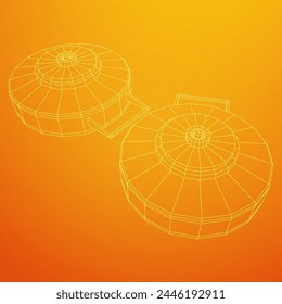 Anti-tank land mine. Army explosive weapon. Military object. Vector illustration. Wireframe low poly mesh vector illustration