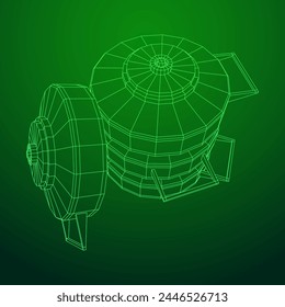 Anti-tank land mine. Army explosive weapon. Military object. Vector illustration. Wireframe low poly mesh vector illustration