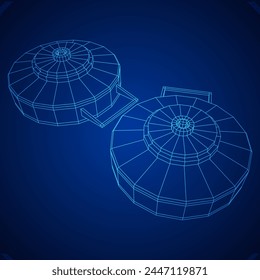 Anti-tank land mine. Army explosive weapon. Military object. Vector illustration. Wireframe low poly mesh vector illustration