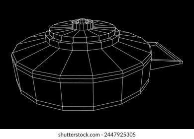 Anti-tank land mine. Army explosive weapon. Military object. Vector illustration. Wireframe low poly mesh vector illustration
