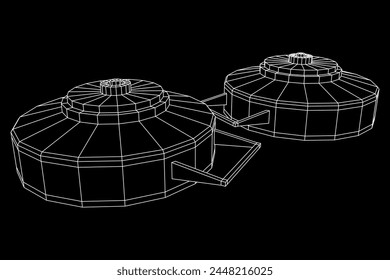 Panzerabwehrmine. In: Army Explosive Weapon. Militärisches Objekt. Vektorillustration. Drahtmodell-Vektorillustration mit niedrigem Polynetz