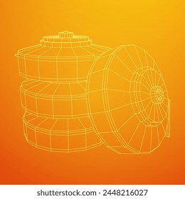 Panzerabwehrmine. In: Army Explosive Weapon. Militärisches Objekt. Vektorillustration. Drahtmodell-Vektorillustration mit niedrigem Polynetz