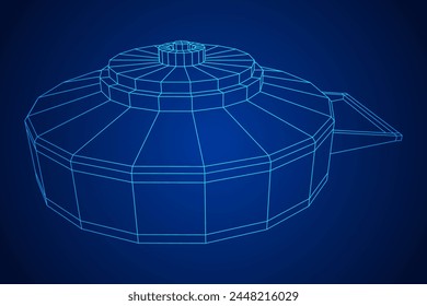 Panzerabwehrmine. In: Army Explosive Weapon. Militärisches Objekt. Vektorillustration. Drahtmodell-Vektorillustration mit niedrigem Polynetz