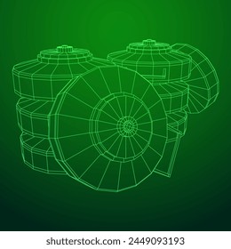 Anti-tank land mine. Army explosive weapon. Military object. Vector illustration. Wireframe low poly mesh vector illustration