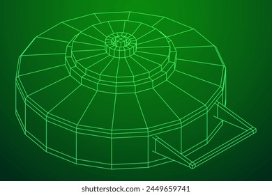 Panzerabwehrmine. In: Army Explosive Weapon. Militärisches Objekt. Vektorillustration. Drahtmodell-Vektorillustration mit niedrigem Polynetz