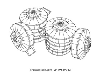 Panzerabwehrmine. In: Army Explosive Weapon. Militärisches Objekt. Vektorillustration. Drahtmodell-Vektorillustration mit niedrigem Polynetz