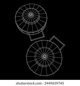 Panzerabwehrmine. In: Army Explosive Weapon. Militärisches Objekt. Vektorillustration. Drahtmodell-Vektorillustration mit niedrigem Polynetz