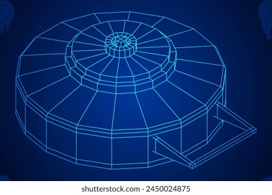 Anti-tank land mine. Army explosive weapon. Military object. Vector illustration. Wireframe low poly mesh vector illustration