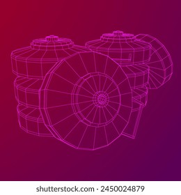 Panzerabwehrmine. In: Army Explosive Weapon. Militärisches Objekt. Vektorillustration. Drahtmodell-Vektorillustration mit niedrigem Polynetz