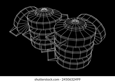 Panzerabwehrmine. In: Army Explosive Weapon. Militärisches Objekt. Vektorillustration. Drahtmodell-Vektorillustration mit niedrigem Polynetz