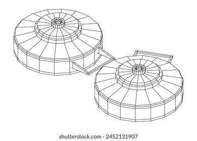 Panzerabwehrmine. In: Army Explosive Weapon. Militärisches Objekt. Vektorillustration. Drahtmodell-Vektorillustration mit niedrigem Polynetz