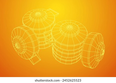 Panzerabwehrmine. In: Army Explosive Weapon. Militärisches Objekt. Vektorillustration. Drahtmodell-Vektorillustration mit niedrigem Polynetz