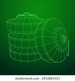 Panzerabwehrmine. In: Army Explosive Weapon. Militärisches Objekt. Vektorillustration. Drahtmodell-Vektorillustration mit niedrigem Polynetz