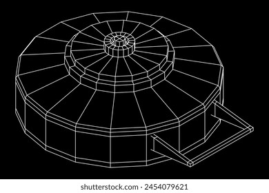 Anti-tank land mine. Army explosive weapon. Military object. Vector illustration. Wireframe low poly mesh vector illustration