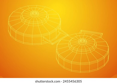 Panzerabwehrmine. In: Army Explosive Weapon. Militärisches Objekt. Vektorillustration. Drahtmodell-Vektorillustration mit niedrigem Polynetz