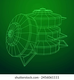 Panzerabwehrmine. In: Army Explosive Weapon. Militärisches Objekt. Vektorillustration. Drahtmodell-Vektorillustration mit niedrigem Polynetz