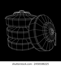 Anti-tank land mine. Army explosive weapon. Military object. Vector illustration. Wireframe low poly mesh vector illustration
