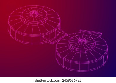 Panzerabwehrmine. In: Army Explosive Weapon. Militärisches Objekt. Vektorillustration. Drahtmodell-Vektorillustration mit niedrigem Polynetz