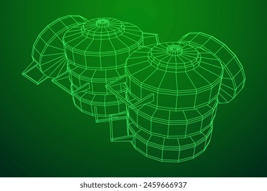 Panzerabwehrmine. In: Army Explosive Weapon. Militärisches Objekt. Vektorillustration. Drahtmodell-Vektorillustration mit niedrigem Polynetz