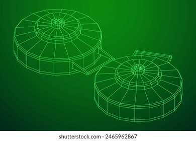 Anti-tank land mine. Army explosive weapon. Military object. Vector illustration. Wireframe low poly mesh vector illustration