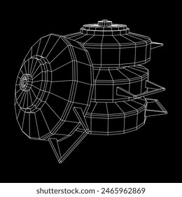 Panzerabwehrmine. In: Army Explosive Weapon. Militärisches Objekt. Vektorillustration. Drahtmodell-Vektorillustration mit niedrigem Polynetz