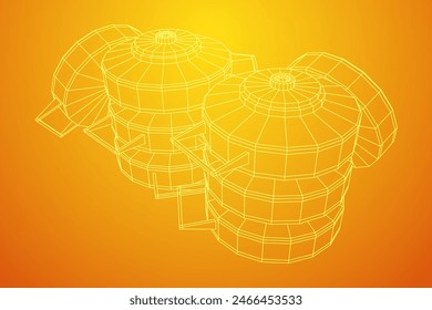 Panzerabwehrmine. In: Army Explosive Weapon. Militärisches Objekt. Vektorillustration. Drahtmodell-Vektorillustration mit niedrigem Polynetz