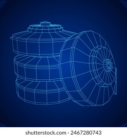 Panzerabwehrmine. In: Army Explosive Weapon. Militärisches Objekt. Vektorillustration. Drahtmodell-Vektorillustration mit niedrigem Polynetz