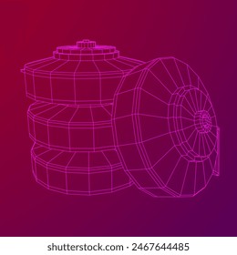 Panzerabwehrmine. In: Army Explosive Weapon. Militärisches Objekt. Vektorillustration. Drahtmodell-Vektorillustration mit niedrigem Polynetz
