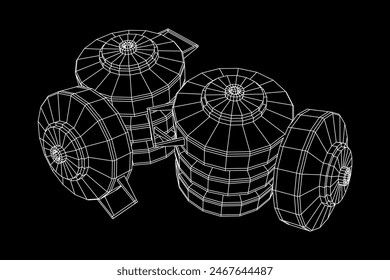 Panzerabwehrmine. In: Army Explosive Weapon. Militärisches Objekt. Vektorillustration. Drahtmodell-Vektorillustration mit niedrigem Polynetz