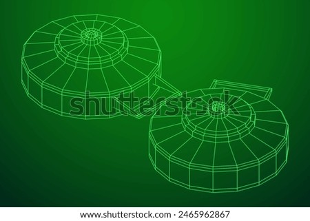 Anti-tank land mine. Army explosive weapon. Military object. Vector illustration. Wireframe low poly mesh vector illustration