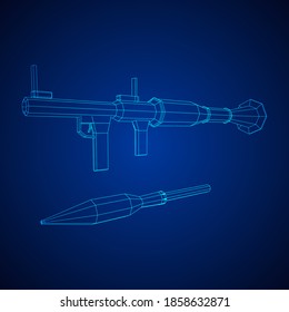 Anti-tank rocket propelled grenade launcher - RPG 7. Wireframe low poly mesh vector illustration.
