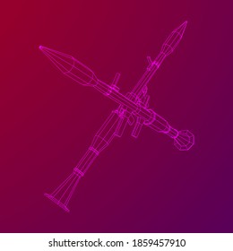 Lanzagranadas propulsadas por cohetes antitanque - RPG 7. Ilustración vectorial de malla baja de malla de malla de alambre.