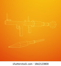 Lanzagranadas propulsadas por cohetes antitanque - RPG 7. Ilustración vectorial de malla baja de malla de malla de alambre.
