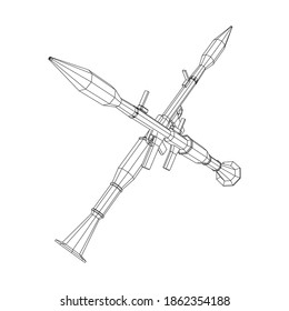 Lanzagranadas propulsadas por cohetes antitanque - RPG 7. Ilustración vectorial de malla baja de malla de malla de alambre.