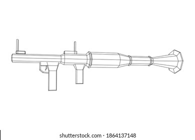 Lanzagranadas propulsadas por cohetes antitanque - RPG 7. Ilustración vectorial de malla baja de malla de malla de alambre.