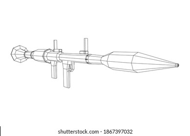 Lanzagranadas propulsadas por cohetes antitanque - RPG 7. Ilustración vectorial de malla baja de malla de malla de alambre.