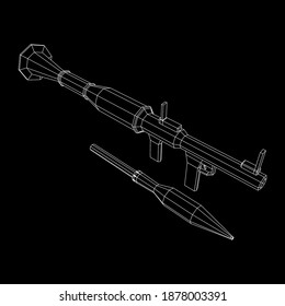 Lanzagranadas propulsadas por cohetes antitanque - RPG 7. Ilustración vectorial de malla baja de malla de malla de alambre.