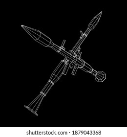 Lanzagranadas propulsadas por cohetes antitanque - RPG 7. Ilustración vectorial de malla baja de malla de malla de alambre.