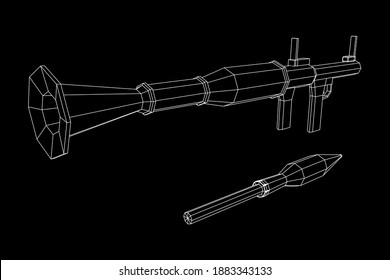 Panzerabwehrraketenwerfer - RPG 7. Wireframe Low-Poly-Mesh, Vektorgrafik.