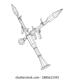 Anti-tank rocket propelled grenade launcher - RPG 7. Wireframe low poly mesh vector illustration.
