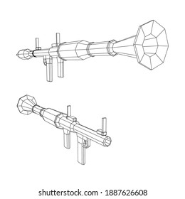 Anti-tank rocket propelled grenade launcher - RPG 7. Wireframe low poly mesh vector illustration.