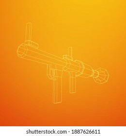 Lanzagranadas propulsadas por cohetes antitanque - RPG 7. Ilustración vectorial de malla baja de malla de malla de alambre.