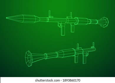 Lanzagranadas propulsadas por cohetes antitanque - RPG 7. Ilustración vectorial de malla baja de malla de malla de alambre.