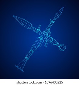 Lanzagranadas propulsadas por cohetes antitanque - RPG 7. Ilustración vectorial de malla baja de malla de malla de alambre.