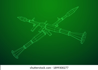 Lanzagranadas propulsadas por cohetes antitanque - RPG 7. Ilustración vectorial de malla baja de malla de malla de alambre.