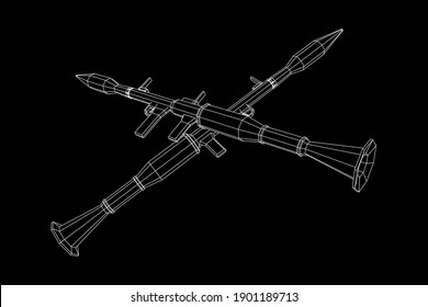 Lanzagranadas propulsadas por cohetes antitanque - RPG 7. Ilustración vectorial de malla baja de malla de malla de alambre.