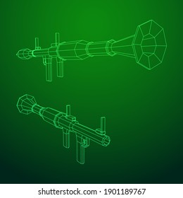 Lanzagranadas propulsadas por cohetes antitanque - RPG 7. Ilustración vectorial de malla baja de malla de malla de alambre.