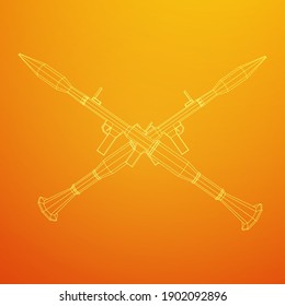 Lanzagranadas propulsadas por cohetes antitanque - RPG 7. Ilustración vectorial de malla baja de malla de malla de alambre.